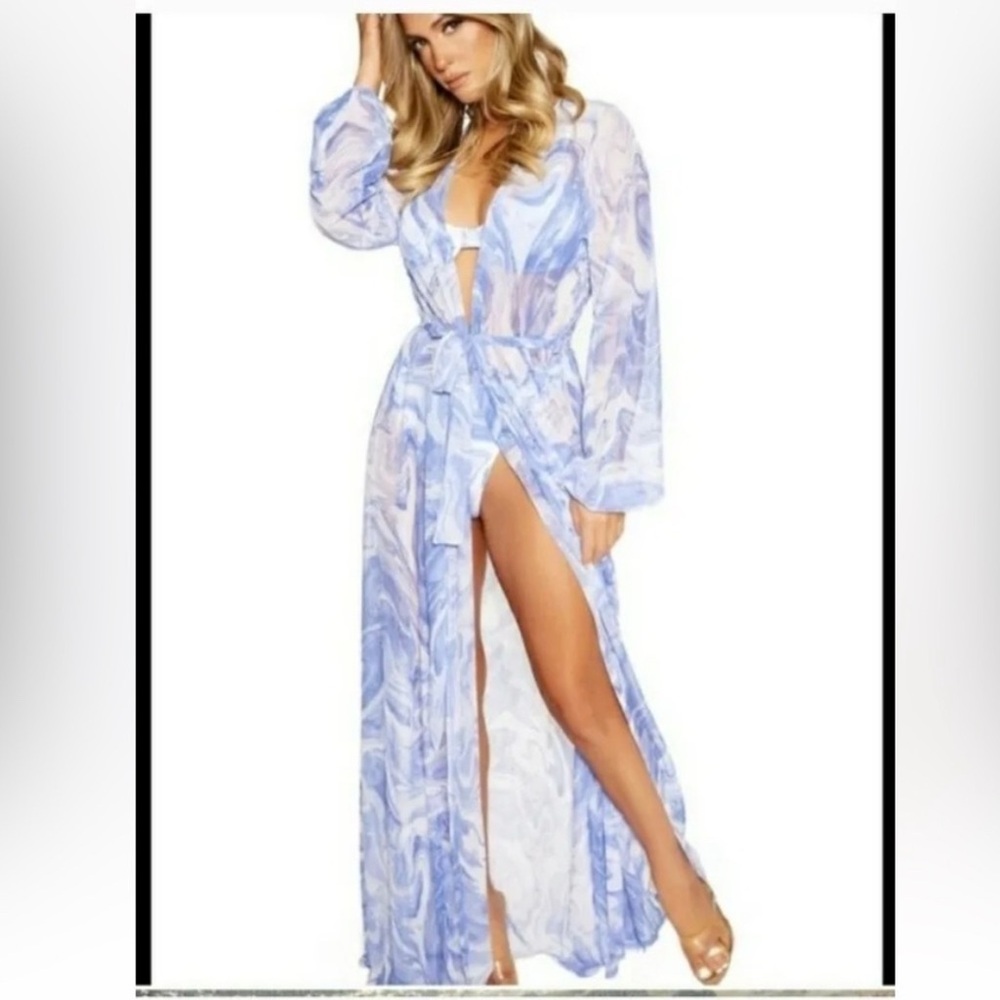 Naked Wardrobe Blue and White Swim Coverup and bikini